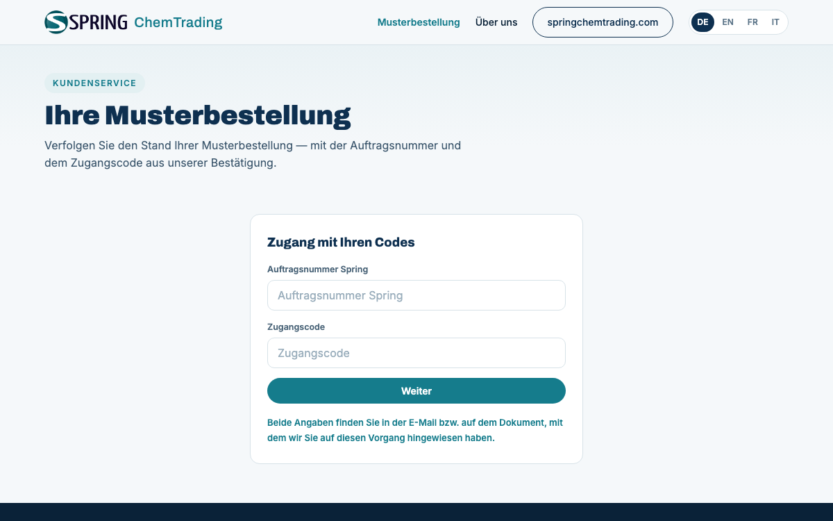 Screenshot: Musterverfolgung der Spring ChemTrading AG